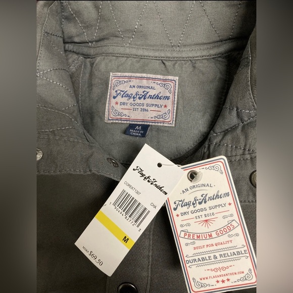 Flag & Anthem Mens Sweater Shirt Pullover Medium Dark Grey Snap Mid-Weight NWT - Picture 3 of 11